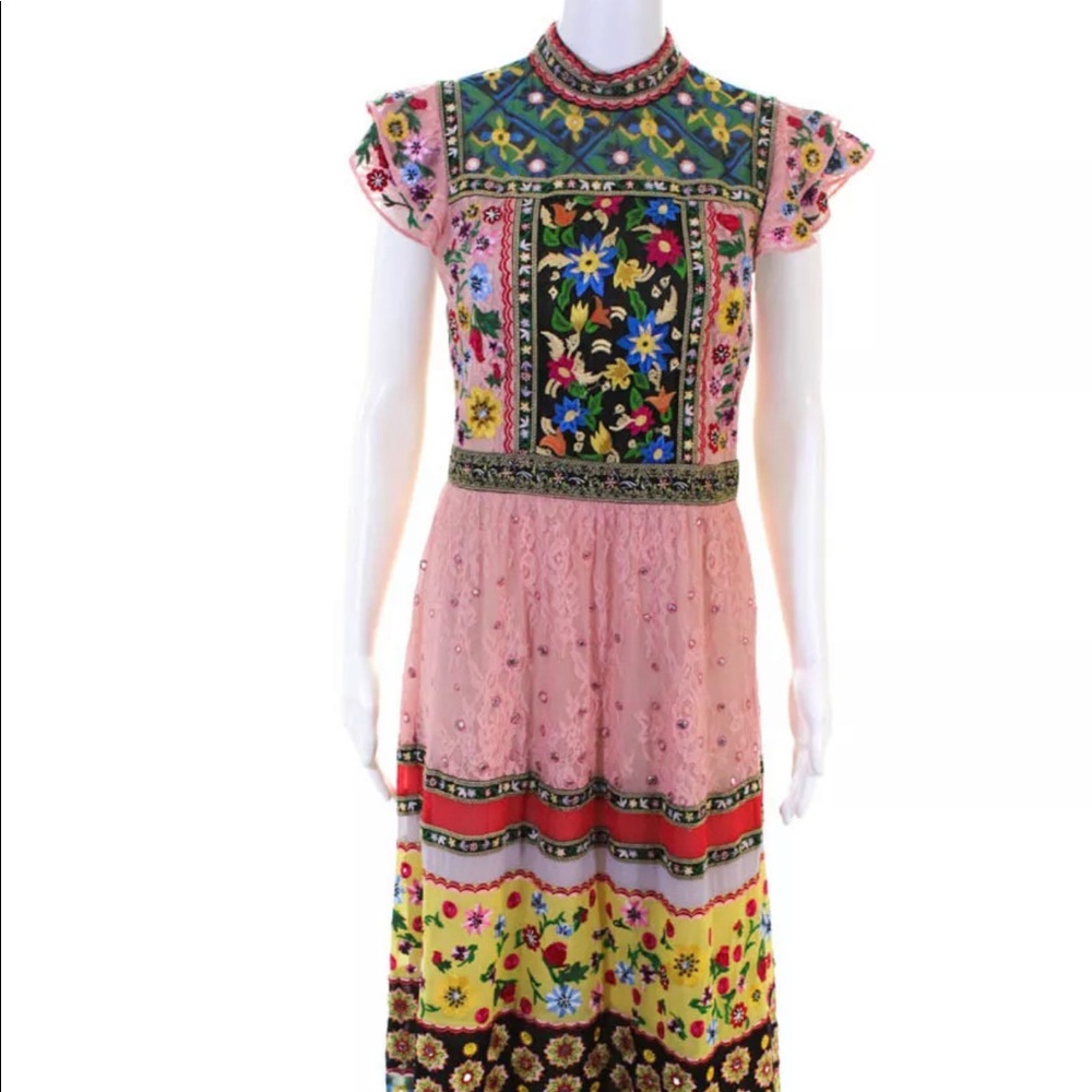 $1,095 Alice & Olivia Arabella Embroidered Maxi Dress Gown size 4